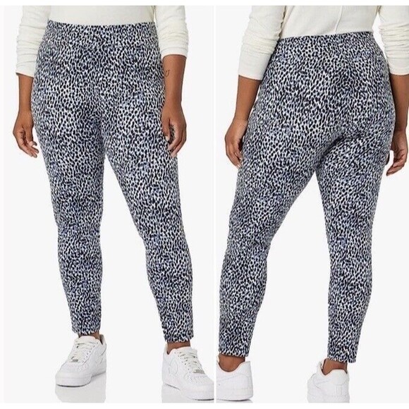 Daily Ritual Ponte Knit Legging Oversized Blue Leopard Print XL NEW - Picture 1 of 10